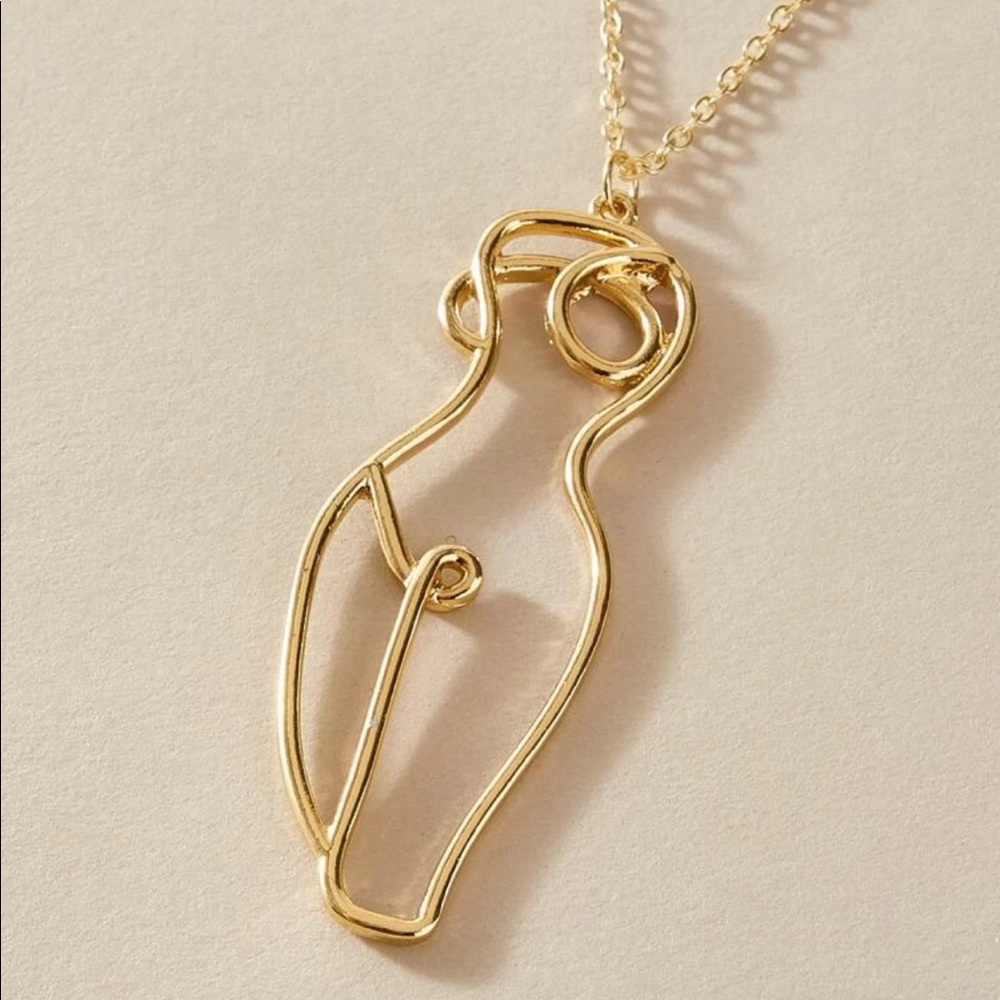 LAST ONE SALE Gold Female Body Pendant Picasso Wire Style Charm Necklace - Picture 2 of 5